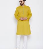 Yellow Woven Pure Cotton Kurta Pajama