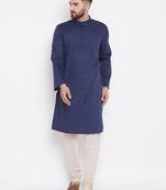 Blue woven pure cotton kurta-pajama