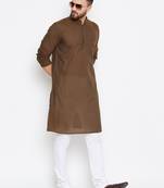 Brown woven pure cotton kurta-pajama