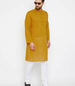 Yellow woven pure cotton kurta-pajama
