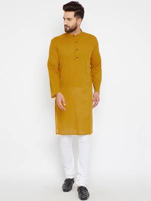 Yellow woven pure cotton kurta-pajama 2