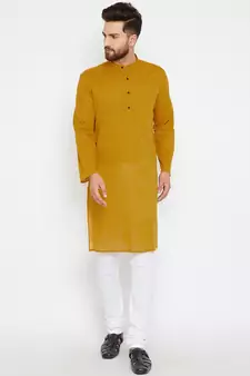 Yellow woven pure cotton kurta-pajama