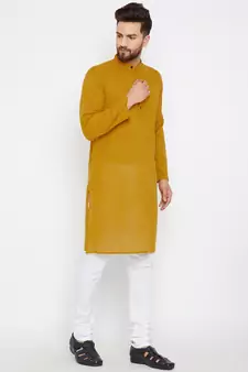Yellow woven pure cotton kurta-pajama