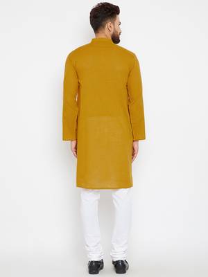 Yellow woven pure cotton kurta-pajama 4