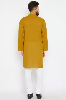 Yellow woven pure cotton kurta-pajama