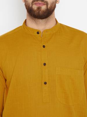 Yellow woven pure cotton kurta-pajama 5