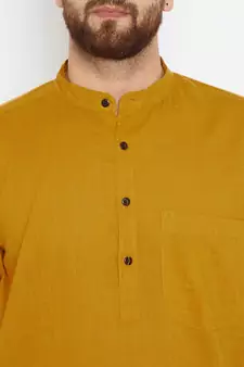 Yellow woven pure cotton kurta-pajama
