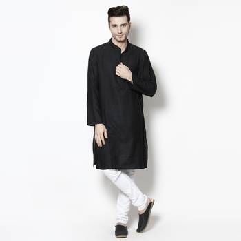 Black woven pure cotton kurta-pajama 1