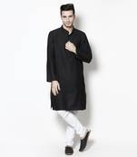 Black woven pure cotton kurta-pajama