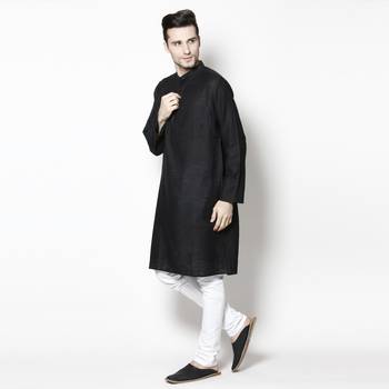 Black woven pure cotton kurta-pajama 2