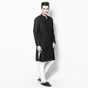 Black woven pure cotton kurta-pajama 3