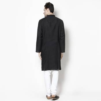 Black woven pure cotton kurta-pajama 4