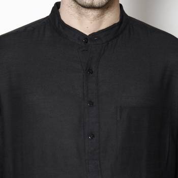 Black woven pure cotton kurta-pajama 5