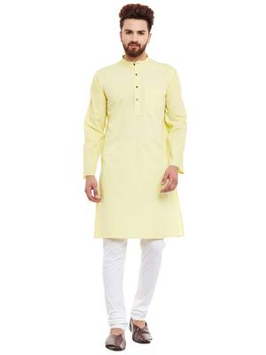 Yellow woven pure cotton kurta-pajama 1