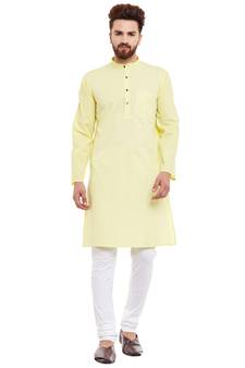 Yellow woven pure cotton kurta-pajama
