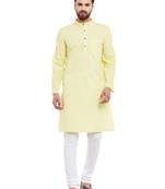 Yellow woven pure cotton kurta-pajama