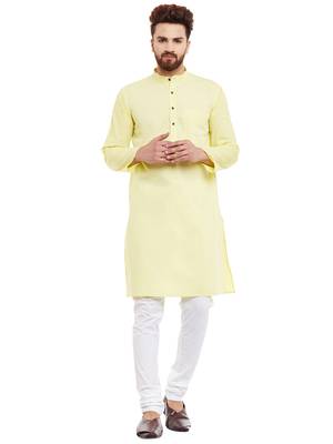 Yellow woven pure cotton kurta-pajama 2
