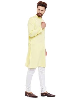 Yellow woven pure cotton kurta-pajama 3