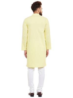 Yellow woven pure cotton kurta-pajama 4
