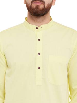Yellow woven pure cotton kurta-pajama 5
