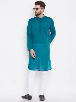 Green woven pure cotton kurta-pajama 1