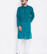 Green woven pure cotton kurta-pajama