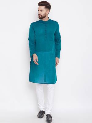 Green woven pure cotton kurta-pajama 2
