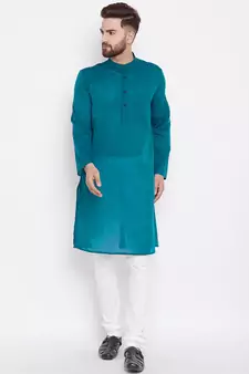 Green woven pure cotton kurta-pajama