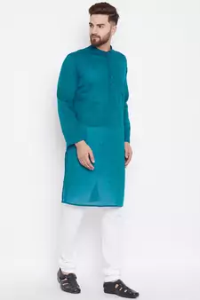 Green woven pure cotton kurta-pajama