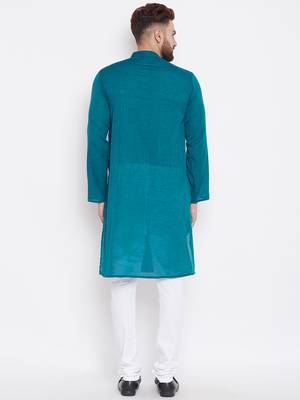 Green woven pure cotton kurta-pajama 4