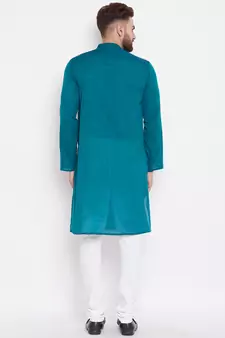 Green woven pure cotton kurta-pajama