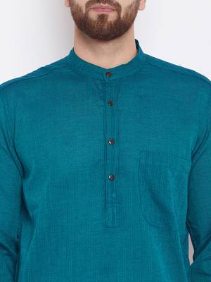 Green woven pure cotton kurta-pajama 5