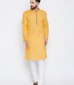Yellow woven pure cotton kurta-pajama