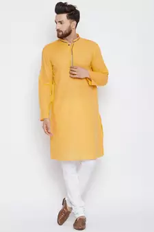 Yellow woven pure cotton kurta-pajama