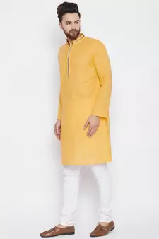 Yellow woven pure cotton kurta-pajama