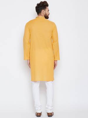 Yellow woven pure cotton kurta-pajama 4