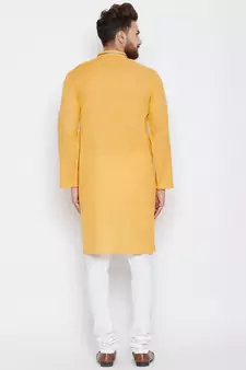 Yellow woven pure cotton kurta-pajama