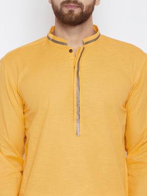 Yellow woven pure cotton kurta-pajama 5