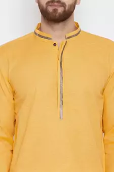 Yellow woven pure cotton kurta-pajama