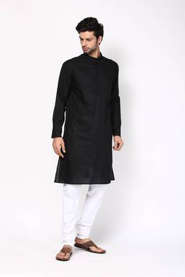 Black woven pure cotton kurta-pajama 1