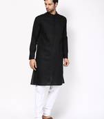 Black woven pure cotton kurta-pajama