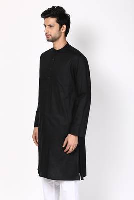Black woven pure cotton kurta-pajama 3