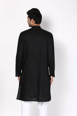 Black woven pure cotton kurta-pajama 4