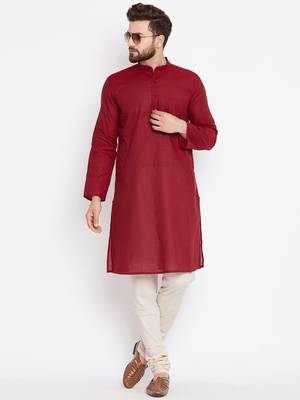 Maroon woven pure cotton kurta-pajama 1