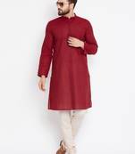 Maroon woven pure cotton kurta-pajama