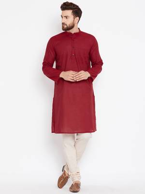 Maroon woven pure cotton kurta-pajama 2