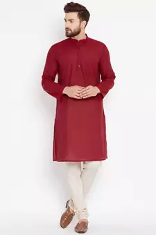 Maroon woven pure cotton kurta-pajama