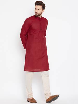 Maroon woven pure cotton kurta-pajama 3