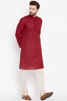 Maroon woven pure cotton kurta-pajama