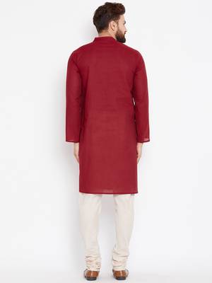 Maroon woven pure cotton kurta-pajama 4